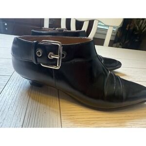 Michael Kors Black Patent‎ Leather Ankle Booties W/ Silver Buckle 1" Heel. Sz 8M